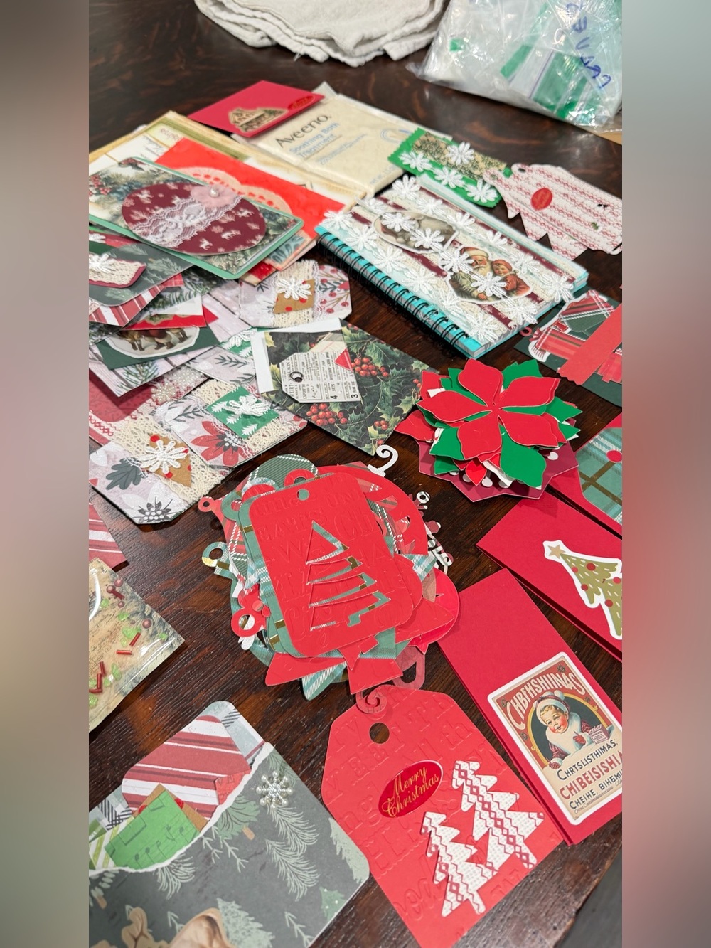 Large Bundle Green Red Christmas Journaling Notebooks Soap Ornaments Tags Pocket